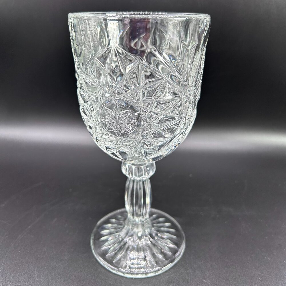 Vintage Libbey Hobstar Stemmed Clear Glass Water Wine Drink Goblet VTG